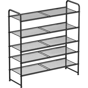 Shoe Rack, 5 Tier Shoe Storage Rack for 24-30 Pairs of Shoes, Mesh Shoe Organizer for Entryway Closet, Steel Frame, Industrial, Black