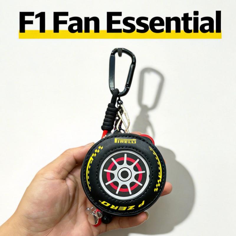 MINISO x Disney Mickey F1 Racing Collection Tire-Shaped Coin & Earphone Pouch Bag Charm | Premium Stylish Accessory, KeychainPendant, CuteAccessories
