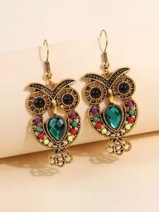 Vintage Bohemian Style Colorful Owl Earrings, Ear Hook Design, Trendy Fashionable Accessories, Pair of Unique Jewelry Accessories, Perfect Gift for Animal Lovers & Fashion Enthusiasts