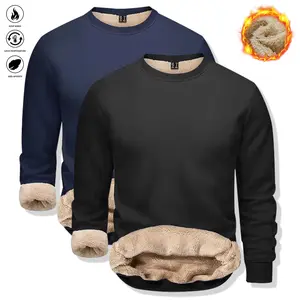 2-Pack Men’s Fleece-Lined Warm Pullover Sweatshirt, Long Sleeve, Crew Neck for Fall/Winter Comfort, Fleece Sweatshirt