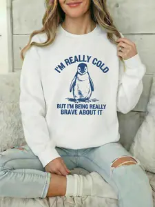 I'm Really Cold But I'm Being Really Brave About It Sweatshirt, Funny Penguin T-Shirt, Trendy Vintage Retro Cozy Hoodie, Funny Gift Printed Unisex Casual Hoodie