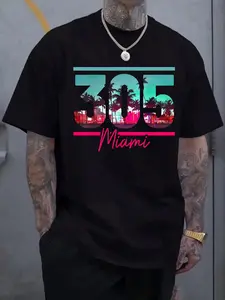 Men'S Miami Graphic T-Shirt |   Tropical Miami Beach Palm Tree Design, Lightweight Breathable Fabric, Casual Streetwear Everyday Shirt, Ideal For Miami Residents And Visitors