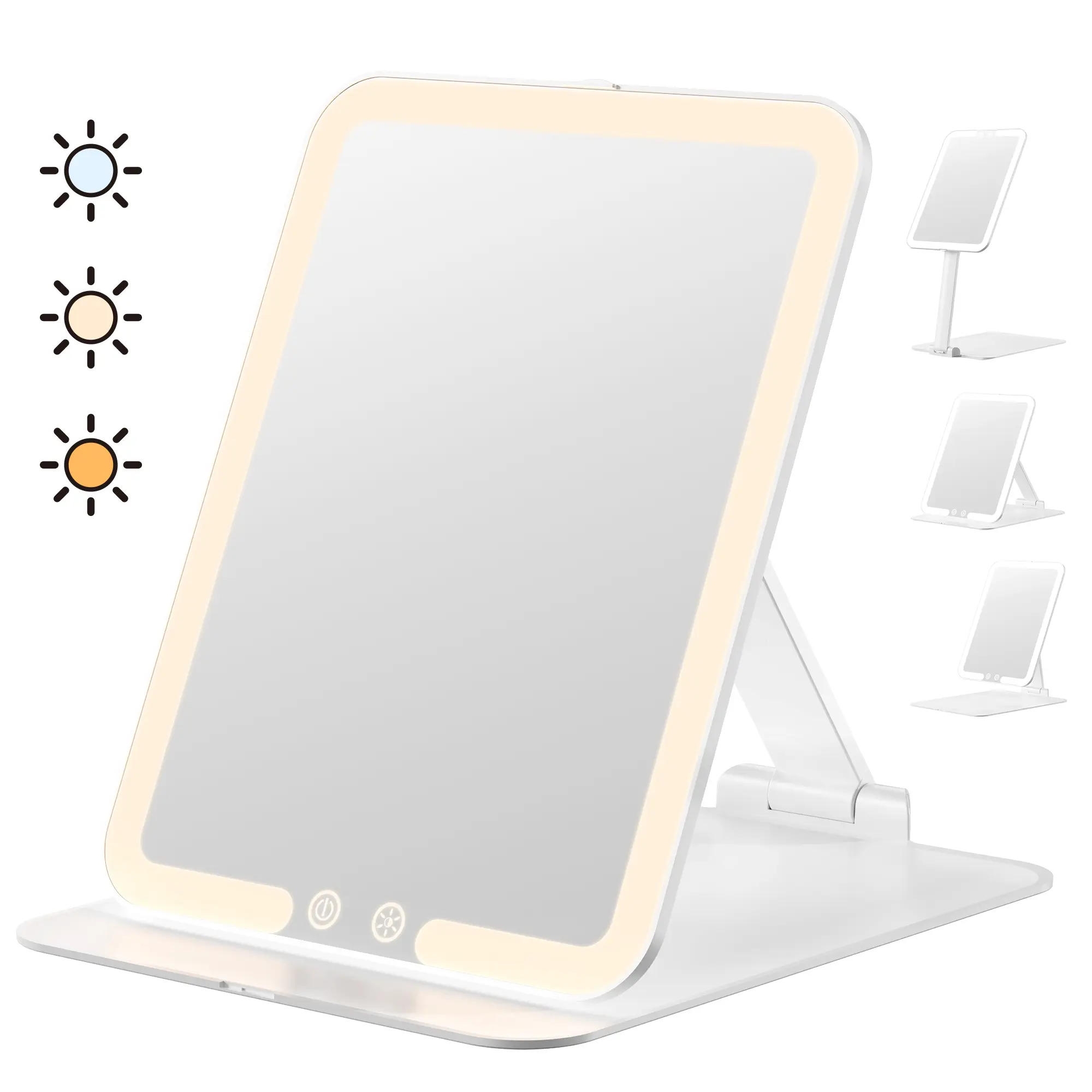 Auxmir Travel Makeup Mirror with Light, Portable Folding Lighted Travel Makeup Mirror with 72 LEDs, Rechargeable Compact Vanity Mirror with 3 Dimmable Color Lights, Adjustable Height and Angle
