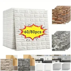 60/80pcs Classic PVC & Pe Backsplash Wall Stickers, Removable Faux Marble Tile Pattern, Waterproof, Peel-And-Stick, Kitchen, Bathroom, Home Decor