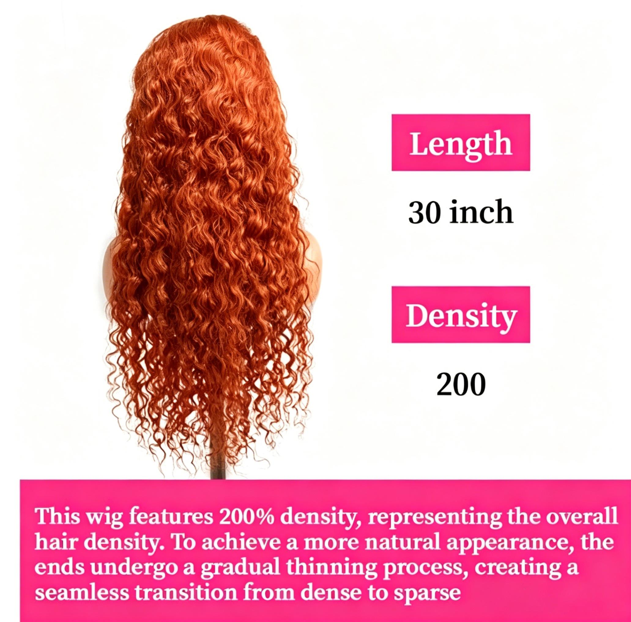 13x6 Ginger Orange Deep Wave Lace Front Wigs Human Hair Pre Plucked Ginger Wig Human Hair 350 Color Wet and Wavy Curly Wig 200% Density Deep Wave Wig