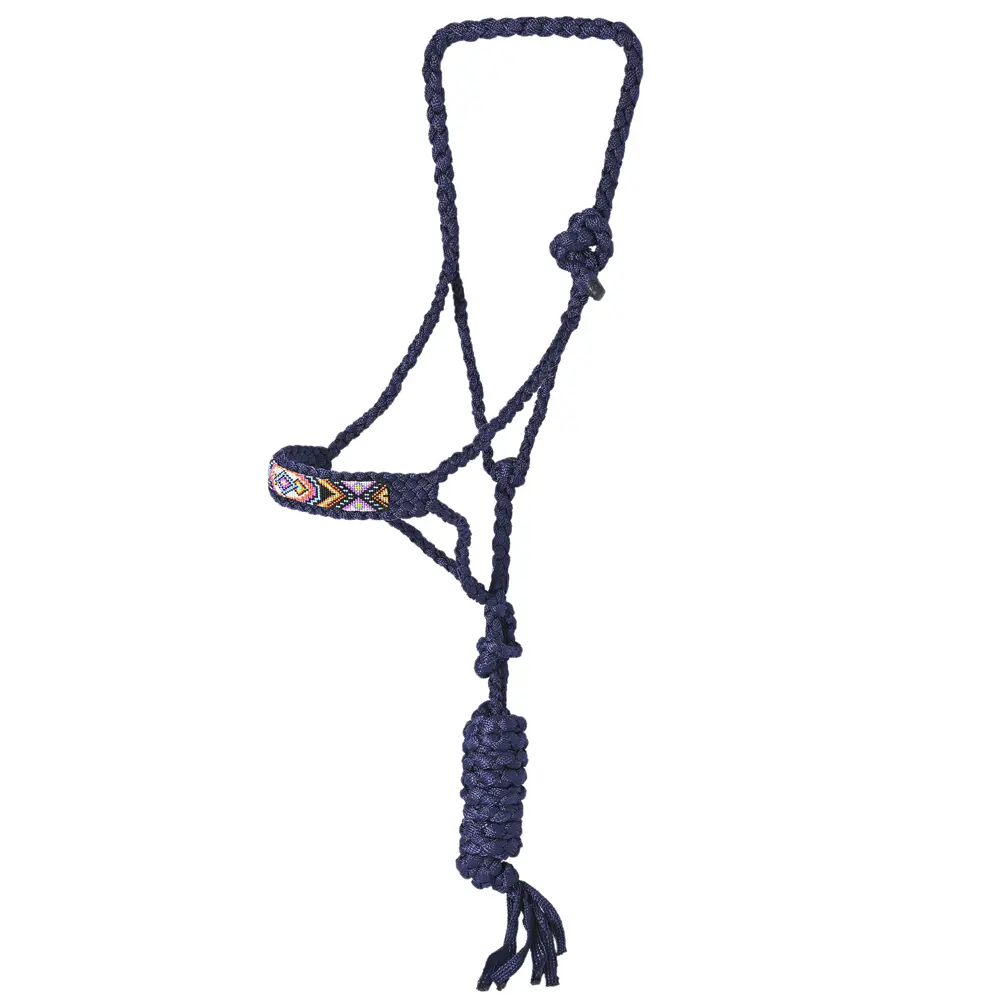 Hilason Braided Nylon Rope Halter  Beaded Noseband  With Lead Rope Halter for Horses
