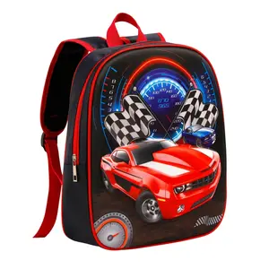 Children's ergonomic racing backpack, 1 piece, bright red with a flashy dynamic style, durable Oxford fabric, 3D cartoon design, square shape, adjustable shoulder straps, lightweight, spine-protective, single compartment