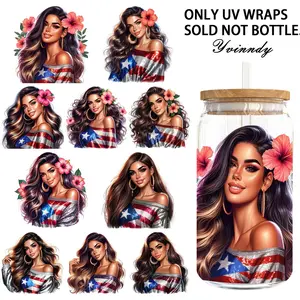 4PCS/SET Puerto Rican beauties DIY Light Beigeny Tumblers Wrap Decorative transfer paper UV DTF High Self-adhensive Wraps Transfers Decor Transfer Paper On Cup Adhesive Vinyl Decal