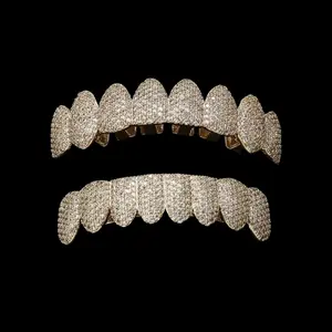 2pcs THATBOY Full Synthetic Cubic Zirconiaia Teeth Grills - Top & Bottom Dental Grill for Men & Women, Hip-Hop/Rap Tooth Caps with Cubic Synthetic Cubic Zirconiaia, Year-Round Wear for Parties, Concerts, Cosplay (Halloween,) - Body Jewelry