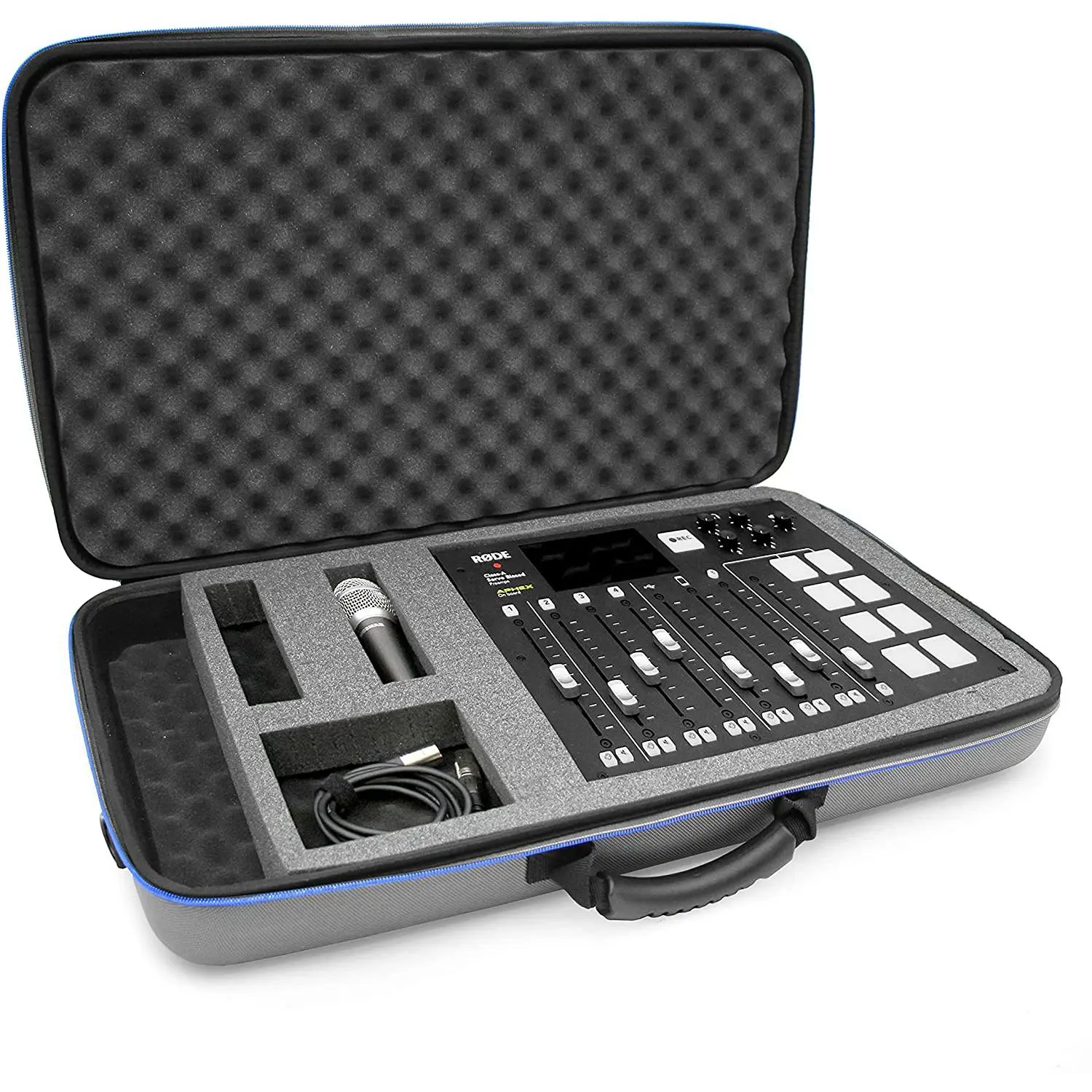 CASEMATIX Studio Mixer Case Compatible with Rode RODECaster Pro Podcast Production Studio Podcasting Microphone and Accessories - Hard Shell Adjustable Equipment Handle Protection Recording Storage with Carry Strap