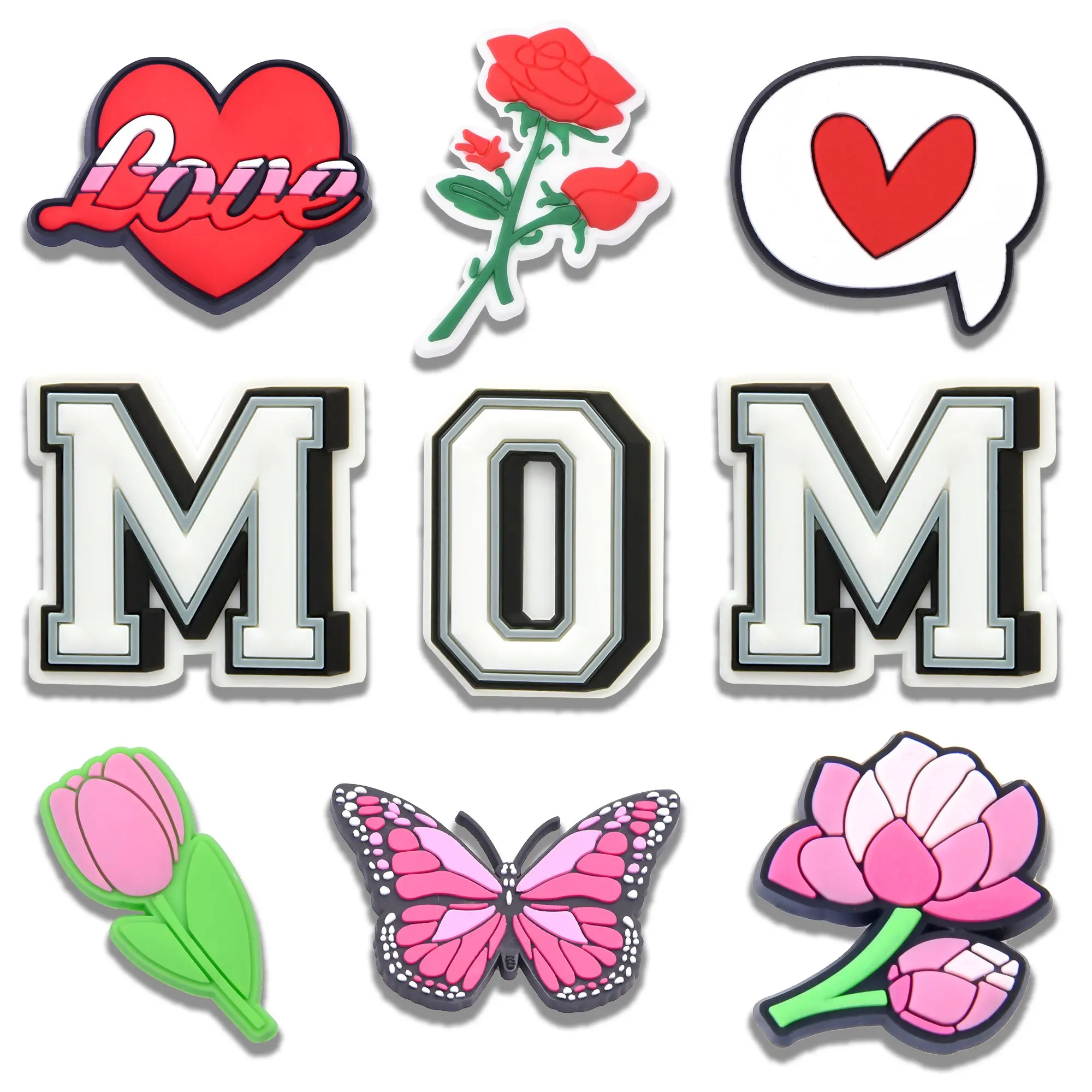 Mom Croc Charms 9PCS PVC Clog Pins Accessories Party Favors Birthday Gifts Holidays Decoration for Boys Women Girls