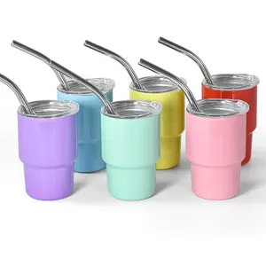 Stainless Steel Mini Cup with Straw & Lid, 6 Counts/set Colorful Vacuum Insulated Cup, Drinking Cup for Home Office Party Wedding Camping, Travel Tumbler Mug
