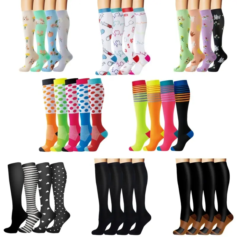 Compression Socks Men Women 4 Pairs Set, Athletic Socks Sports Fit Socks Running Sports Travel Flight Nurse High-Cut Support Stockings, Comfortable and Durable