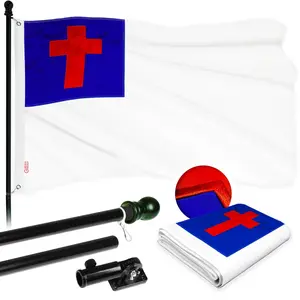 G128 Combo Pack: 5 Ft Tangle Free Aluminum Spinning Flagpole (Black) & Christian Flag 2.5x4 Ft, ToughWeave Series Embroidered 300D Polyester | Pole with Flag Included