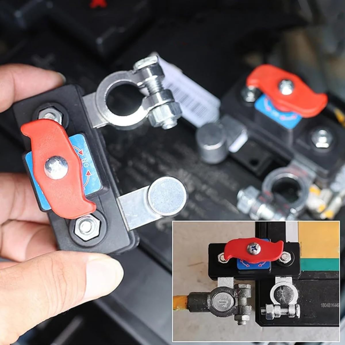 VAYWET Car Battery Power Cut-Off Switch Breaker, 12V/24V Universal Top Post Battery Quick Disconnect, Pure Copper Stable Transmission High Conductivity Disconnect Isolator Automatic Manual Circuit Leak Protector Flame-Retardant Cover for Car Truck Boat Rv