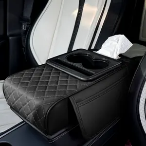 Car Center Console Armrest Pad with Cup Holder & Mobile Phone Holder NAPA Leather Organizer Cushion for Carlovers Supporting Elbow Pressure Gifts