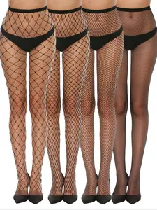 Women's Sexy Fitted Mesh Socks, 4 Pairs Daily Wear Thigh Highs Stockings, Plain Pattern Fishnet Pantyhose, All Season Comfortable Footwear, Tights
