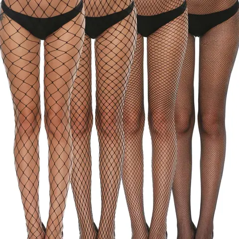 Women's Sexy Fitted Mesh Socks, 4 Pairs Daily Wear Thigh Highs Stockings, Plain Pattern Fishnet Pantyhose, All Season Comfortable Footwear, Tights
