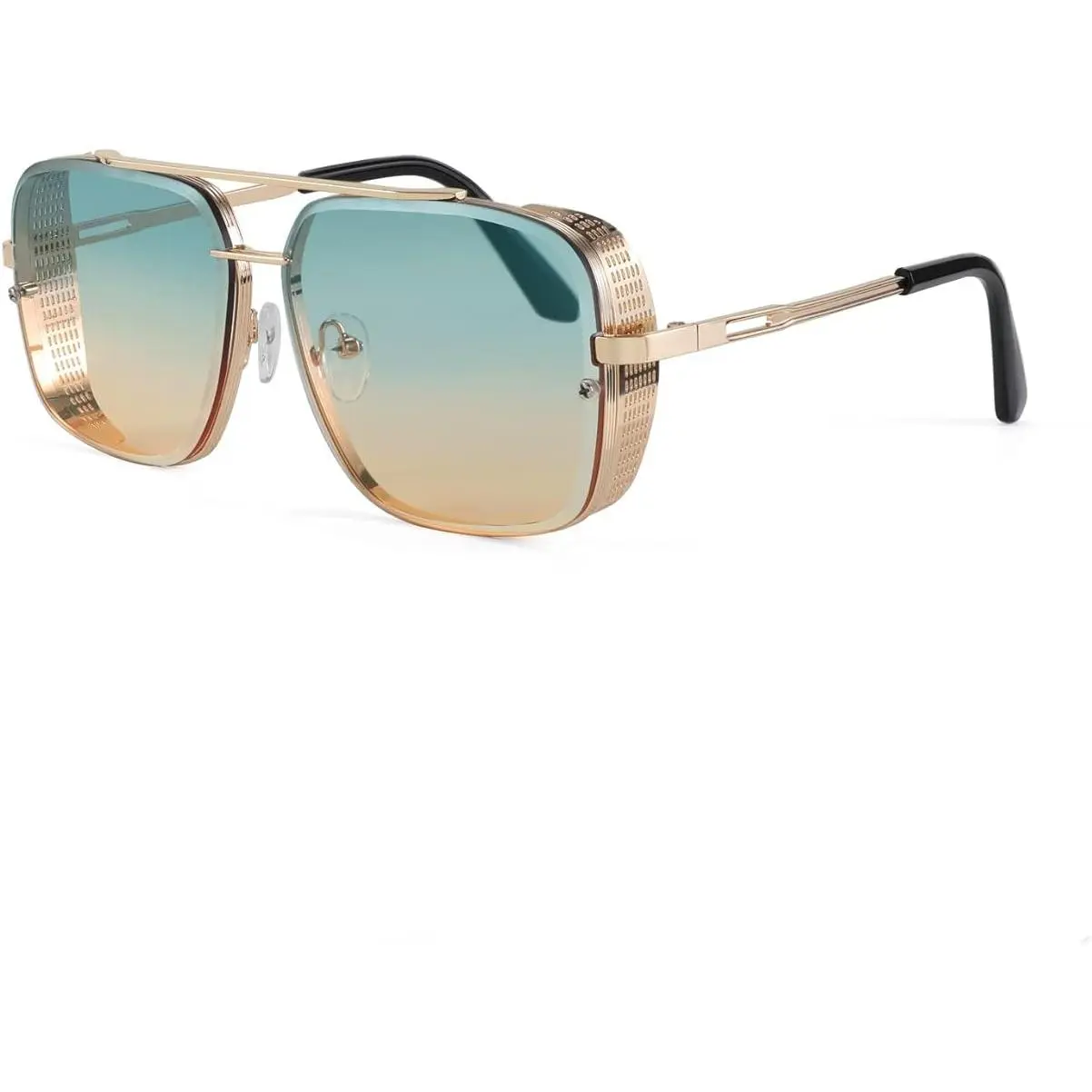 FEISEDY Sunglasses Mens Women Vintage Pilot Square Trendy Metal Steampunk Fishing Driving Sun Glasses B2894