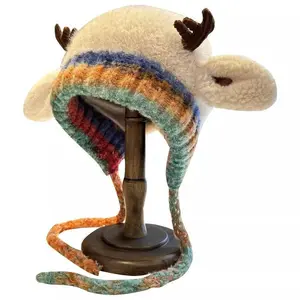Festive Christmas Antler Hat (Original Design) (Can also be used as a handbag; hats have multiple uses.) Knitted windproof warm hat with ear protection, suitable for the family; can be worn by adults and children without limiting head circumference.
