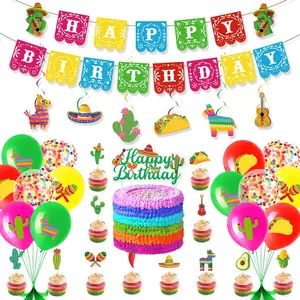 Mexican Carnival Theme Birthday Party Decoration Cactus Tower Taco Flag Balloon Set, May 5th Festival Decor, Wall Decor