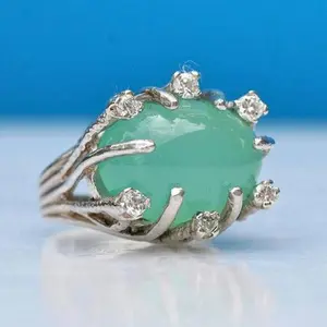 Amazing Sterling silver chalcedony and cz ring vintage style size 6
