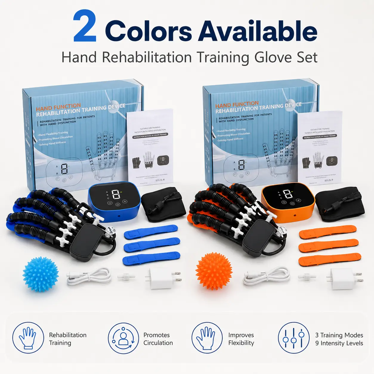 Hand Rehabilitation Training Glove, Smart Robotic Finger Exercise Glove with Adjustable Modes, Independent Finger Movement Trainer, Hand Mobility Support Device with Controller, Mirror Glove & Squeeze Ball, Home Therapy Training Equipment