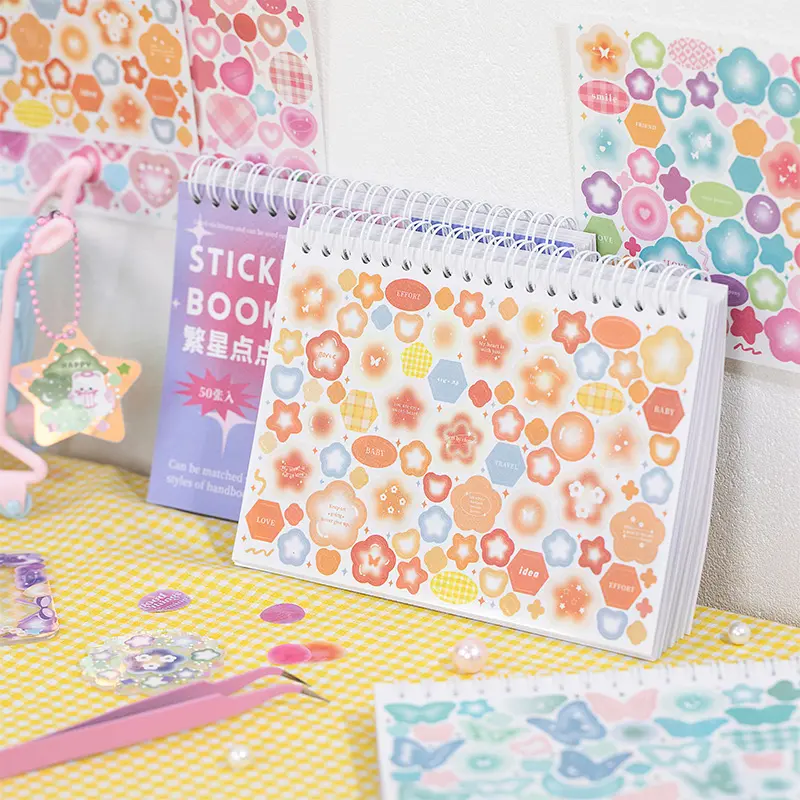 50 Sheets/book Sticker Pack, High-Quality Paper Material, Starry Sky Series, Cloud Heart Multi-Theme Decorative Decal Stickers for Journals, Scrapbooking & Bottles, Adhesive Stickers, Journaling Stickers