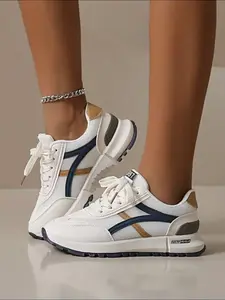 Women's Retro Leather Casual Sneakers, Lace Up Low-Top Comfortable Running Shoes, Non-Slip Daily Wear Trainers for Walking & Street Style