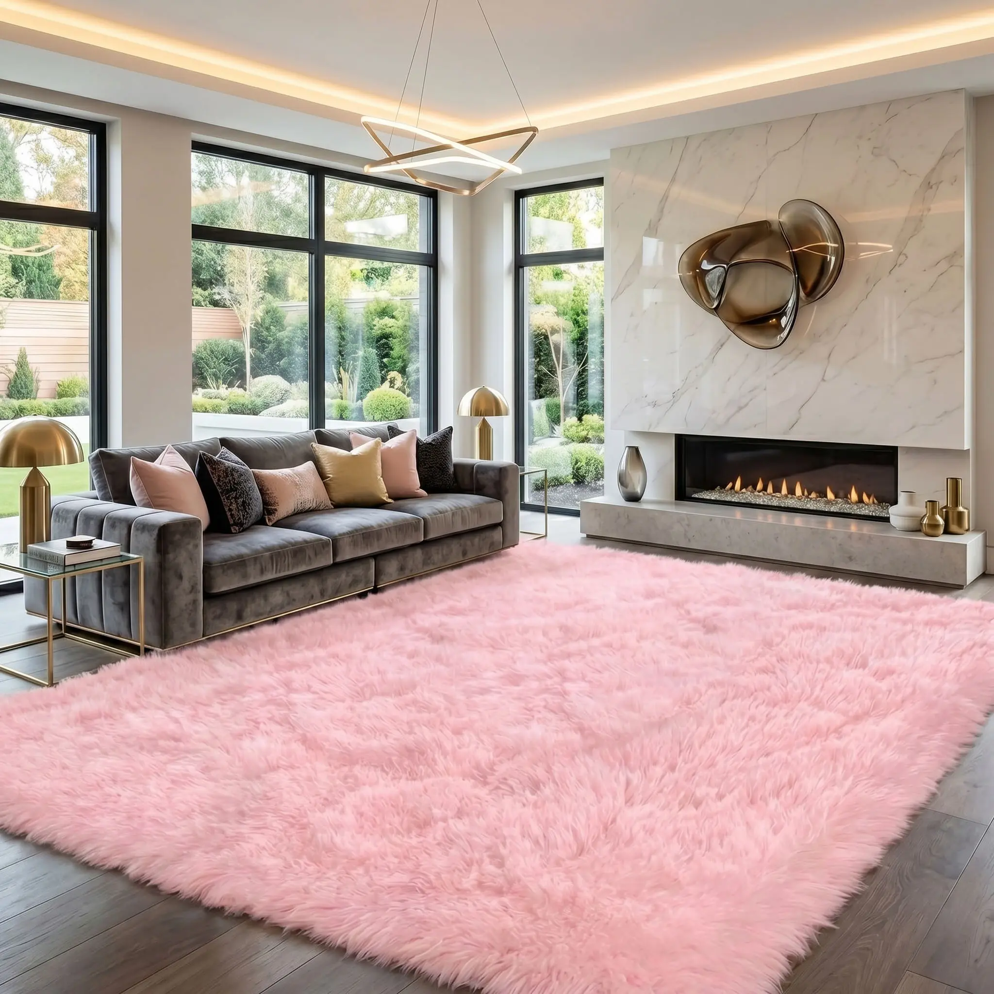 Rugs for Living Room Fluffy Long Pile Rug Soft Luxury Fuzzy Carpet, Upgrade Non Slip Dry Cleanable Fade Resistant Area Rug For Bedroom Living Room Home Decor Furry Soft Rugs Home Decorative, Mothers Day Gift