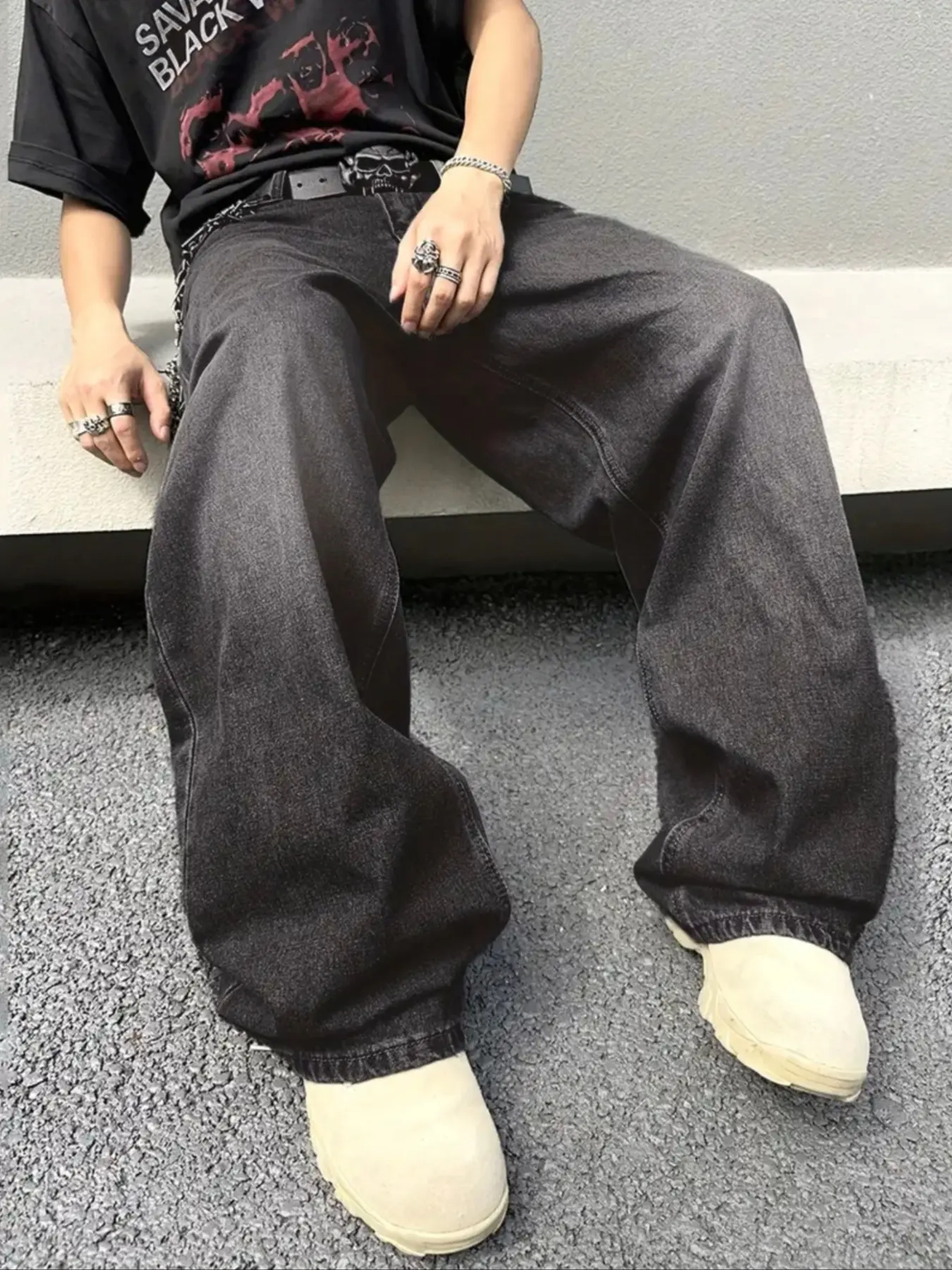 Men's Loose Fit Plain Denim Jeans, Vintage Washed, Street Style Fashionable Casual Pants, All Season Wear, Leisure Jeans