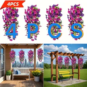4-Piece Outdoor Artificial Hanging Vine Plants, Flowers, Perfect for Weddings, Festivals, Parties, Anniversaries, No Maintenance, Long-Lasting Bloom