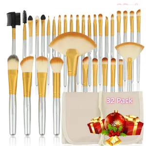 32 Pcs Makeup Brushes Set Foundation Powder Blush Eyeshadow Brushes Blending Synthetic Fiber Bristles Cosmetic Brushes with Travel Case, Christmas GIft
