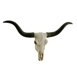 20in Black & Bone Longhorn Skull - Handcrafted Faux Steer Head for Western Vibes