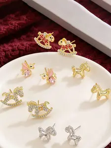 Elegant Horse Earrings Set, Versatile Minimalist Jewelry, Unique Silver Color & Options, Perfect for Daily Commute Wear