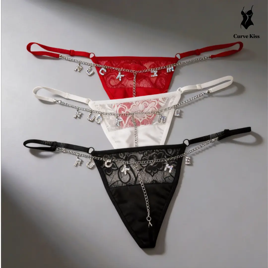 Women's Comfortable Rhinestone Crystal & Silver Letter Print G-String Thongs - Casual Elegant Panty, Bridal Lingerie Underwear, Breathable Lace Cotton for Party & Special Occasions, G String Tangas, Letter Print Underwear, Soft, Lacy, Panties, Low Waist