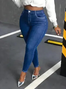 Plus Size High Waisted Stretch Jeans for Curvy Women, Slim Fit Denim Jeans, All Season Fashion, Zipper Fly Closure