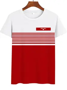 Men's Fashion Fanboy T-Shirt Striped Summer Short Sleeve, Casual Fitted Tee, All over Print, Perfect for Daily Wear