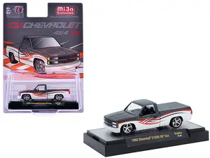 1992 Chevrolet C1500 SS 454 Pickup Truck Gray and White with Graphics Limited Edition 1/64 Diecast Model Car by M2 Machines