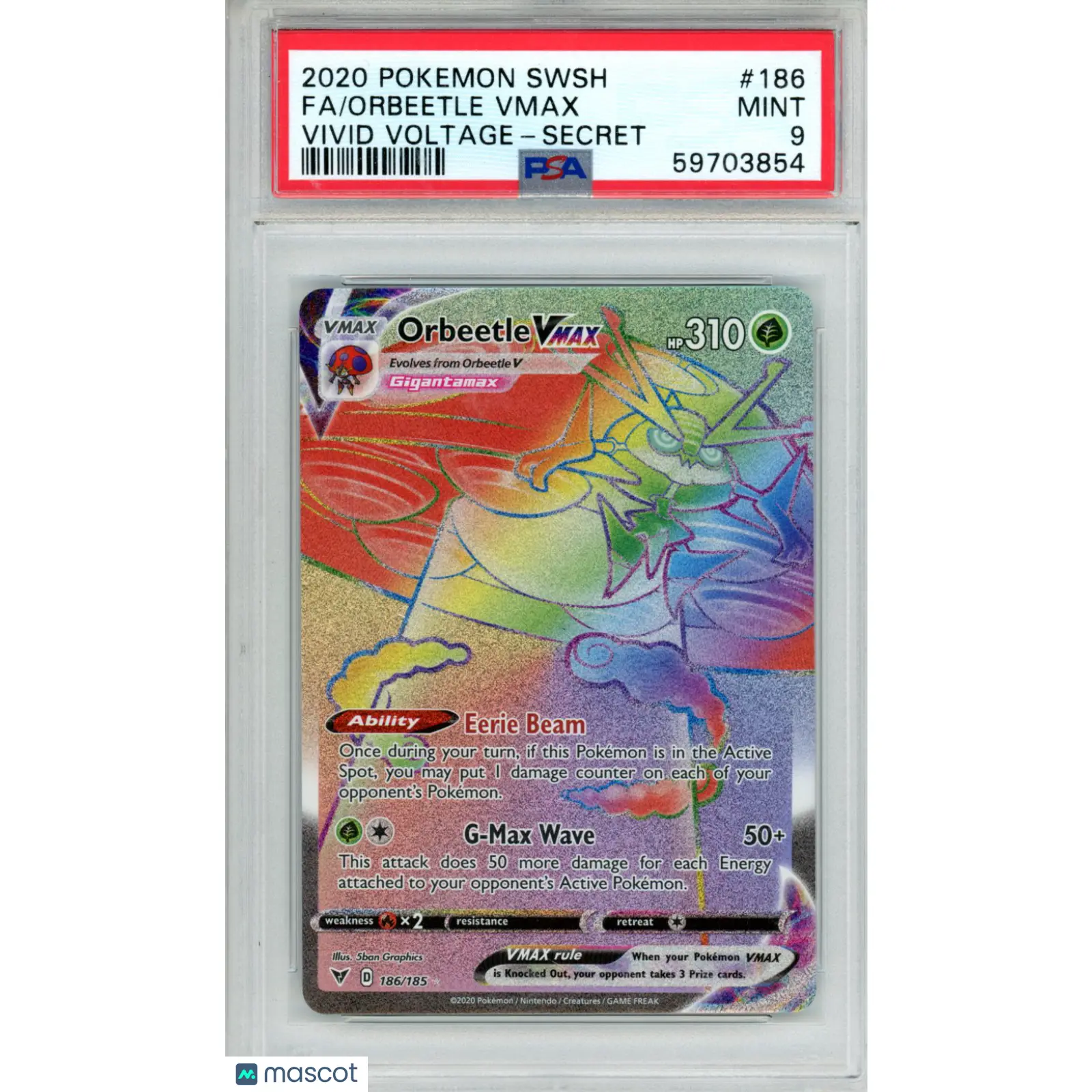 2020 Pokemon Sword & Shield Vivid Voltage Orbeetle VMAX #186 9 Secret FA