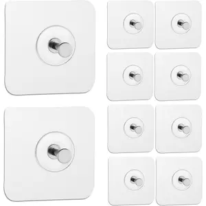 Adhesive Wall Hooks 13.5lbs(Max) Transparent ,  and Oilproof For Bathroom Kitchen Heavy Duty 10 Pack
