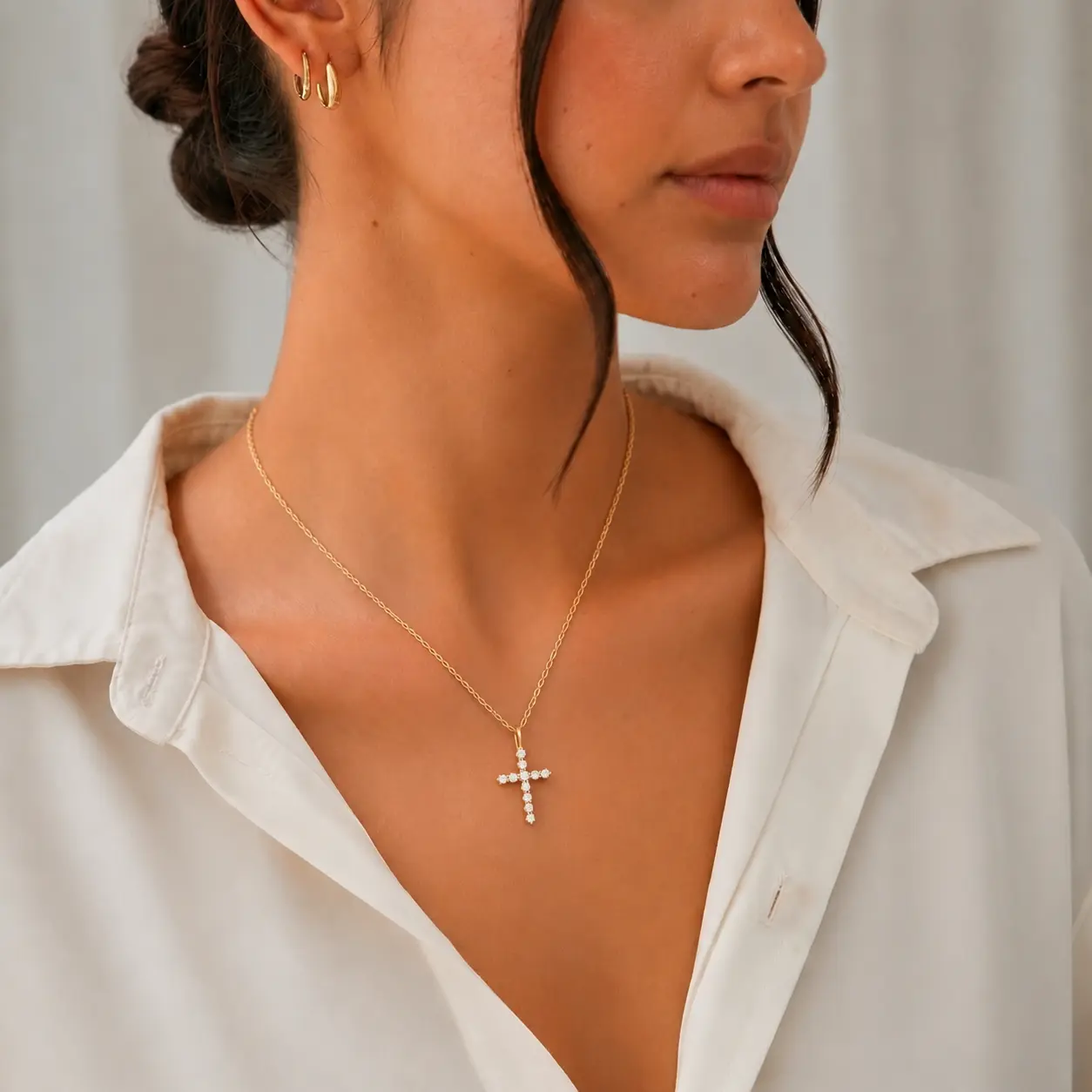 Dainty Gold Cross Necklace for Women, Sparkling CZ Cross Pendant, Christian Jewelry Gift Set with Box