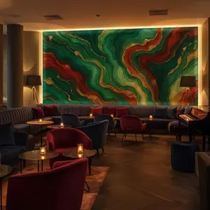 Emerald & Ruby Gold Marble Mural - Opulent Fluid Art Wallpaper for Boutique Hotels, Fine Homes, and Glam Lounges