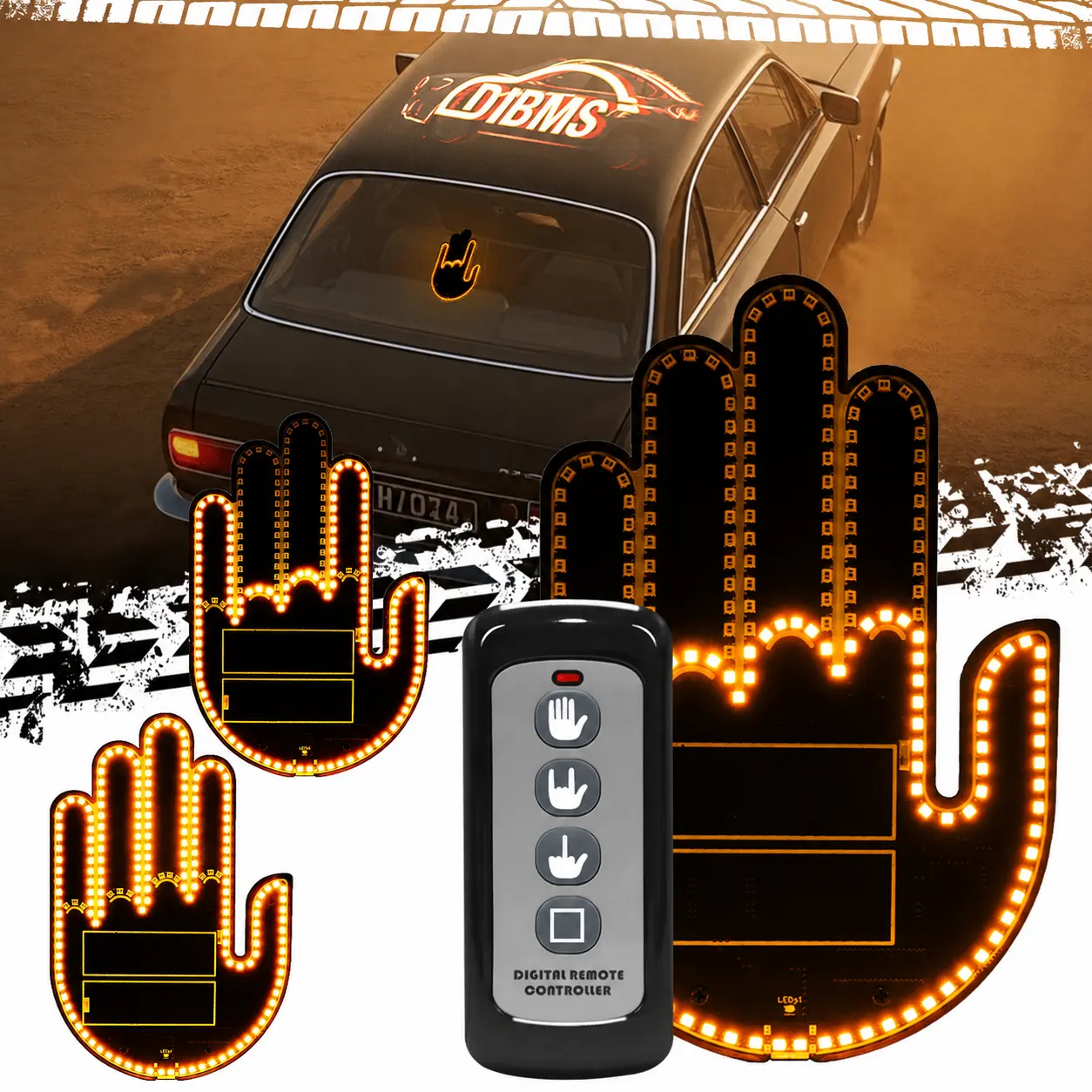 DIBMS LED Car Gesture Lights - Wireless & Remote Control, Recyclable Rechargeable, Rear Window Sign, Road Rage Calming, Ambient Lighting Kit, 3-Mode Adjustable Car Ornament