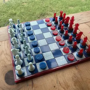 Chess and Checkers Glow in the Dark Board Game with Brightly Colored Pieces