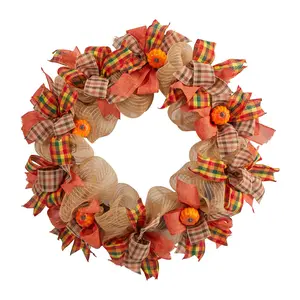 Nearly Natural 30" Autumn Pumpkin with Decorative Bows