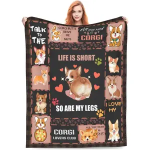 Corgi Flannel Blankets Super Soft and Warm Flannel Throw Blanket  for Couch Sofa Gifts for Girls Boys Kids