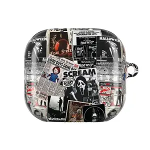 Movie Poster Collage AirPods Case, Retro Horror Newspaper Style Earbuds Cover, Spooky Halloween Aesthetic Case for AirPods 1 2 3 4 Pro