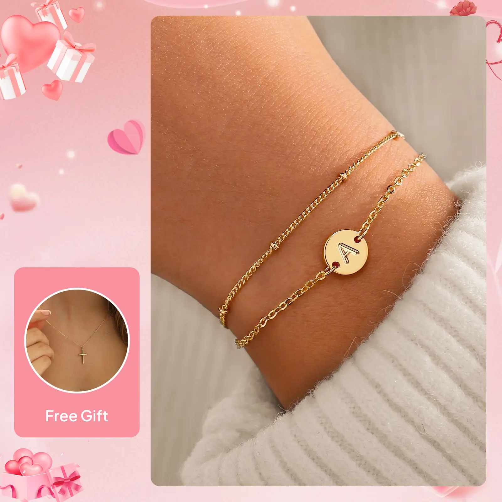 Turandoss 14K Gold Plated Round Disc Initial Bracelet for Women - Personalized Dainty Letter Charm Bracelet - Letter Bracelet Birthday Gifts for Women