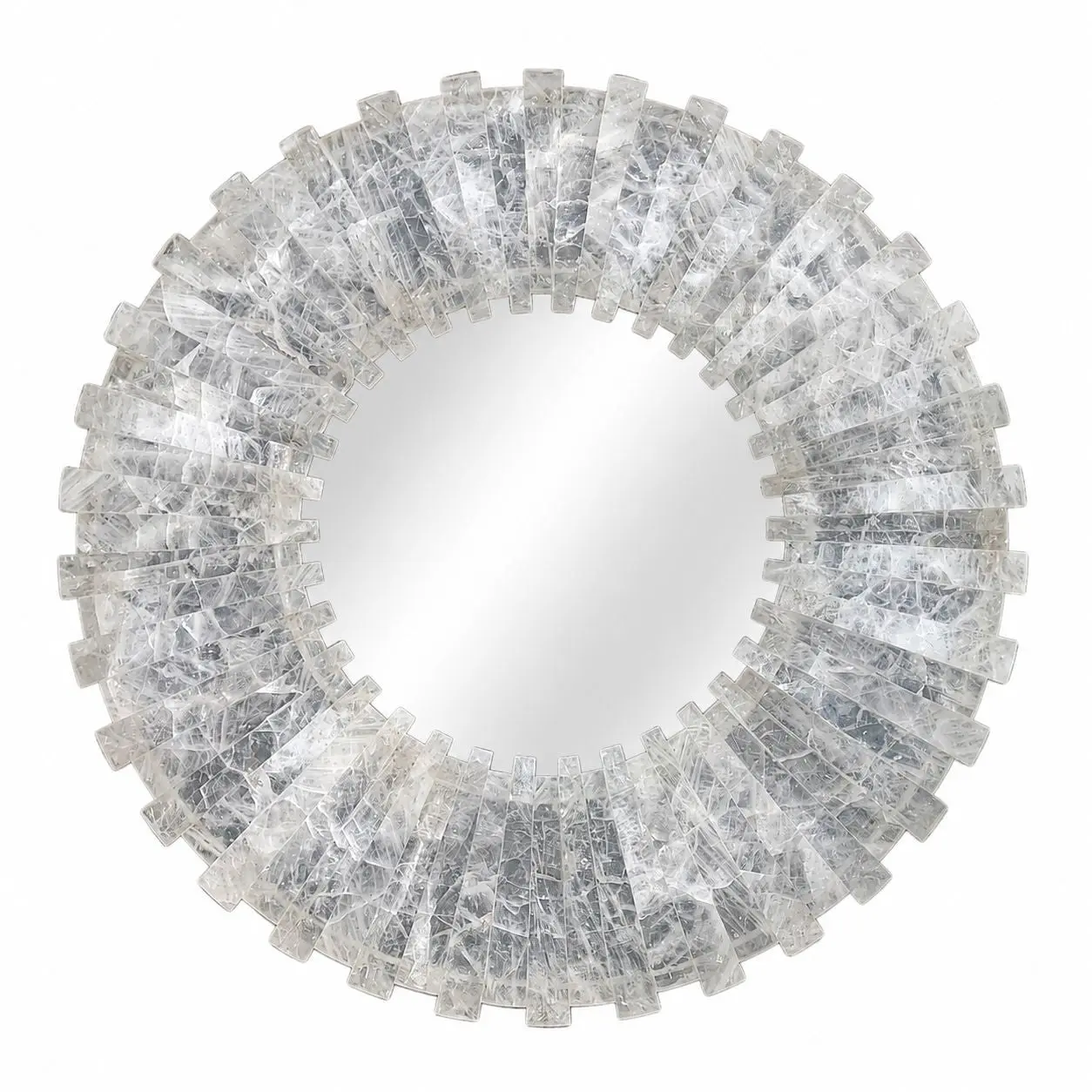21st Century Sunburst Rock Crystal Mirror – Sculptural Modern Wall Décor 32.25”